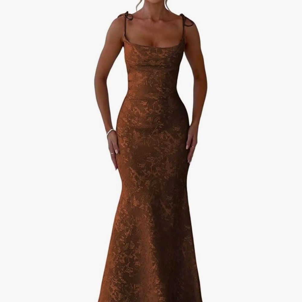 Brown Sleeveless Square Neck Maxi Gown